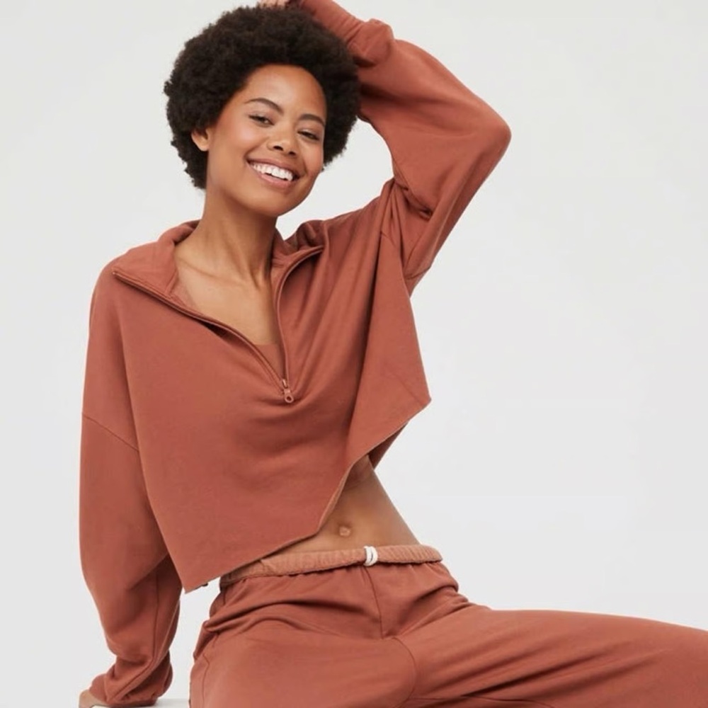 Aerie Half-Zip Cropped Sweatshirt